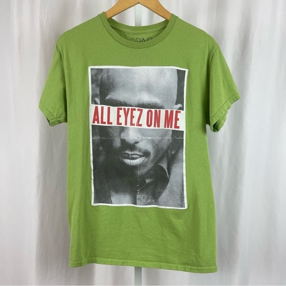 2Pac All Eyez On Me Medium Lime Green Graphic Tee Shirt Band Rap Music Tupac - Picture 1 of 5